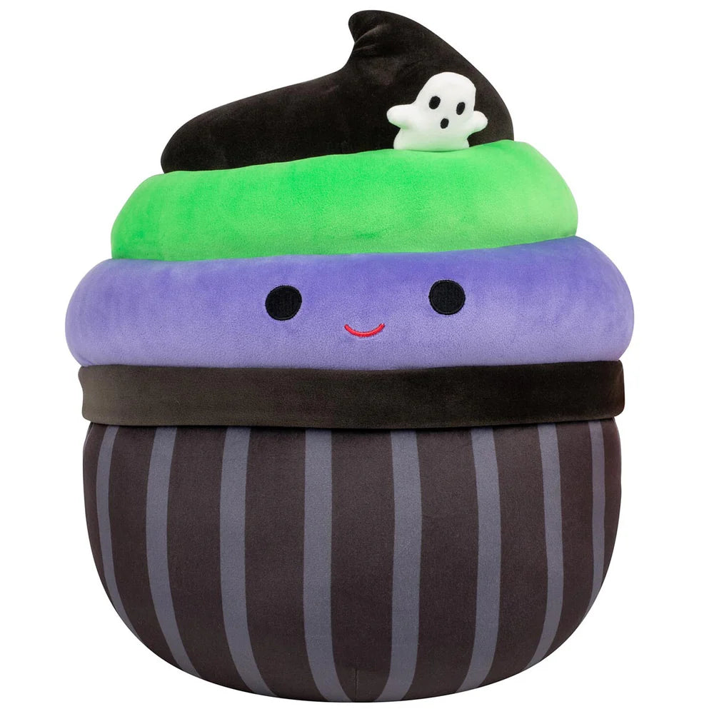 Squishmallows Halloween  Kurt the Black Cupcake With Green and Purple Frosting