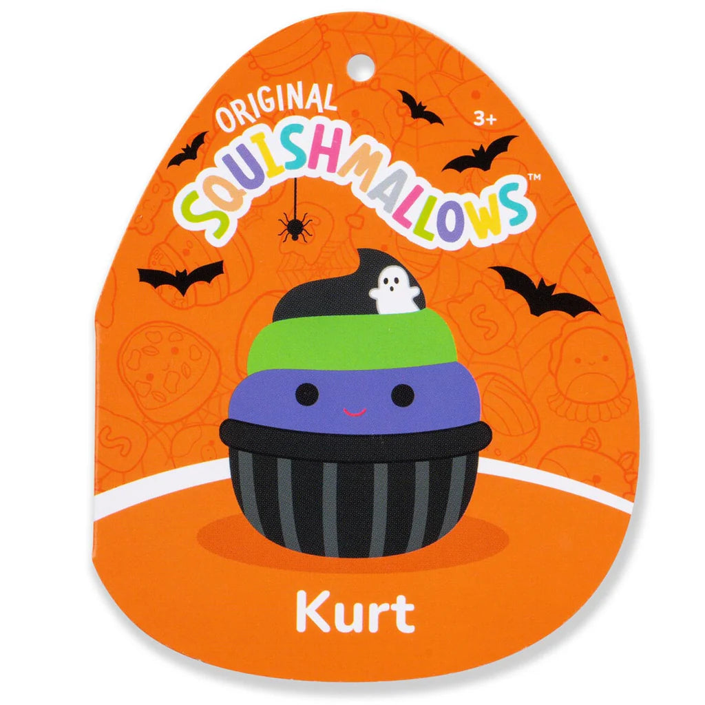 Squishmallows Halloween  Kurt the Black Cupcake With Green and Purple Frosting