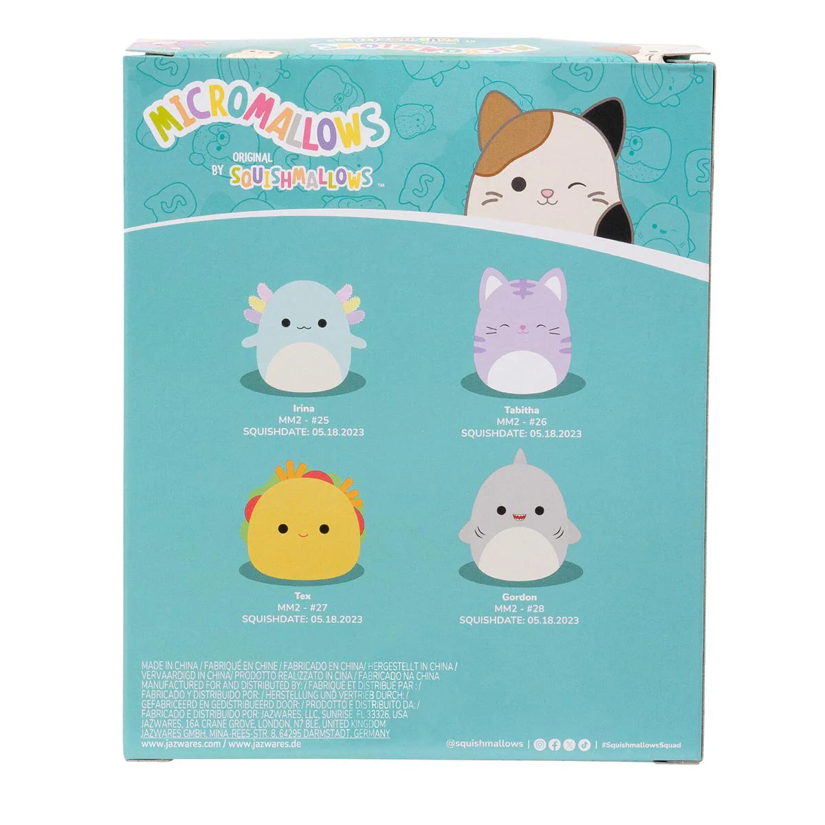 Squishmallows Micromallows 4-Pack - Gordon Shark, Tex Taco, Tabitha Cat, Irina Axolotl