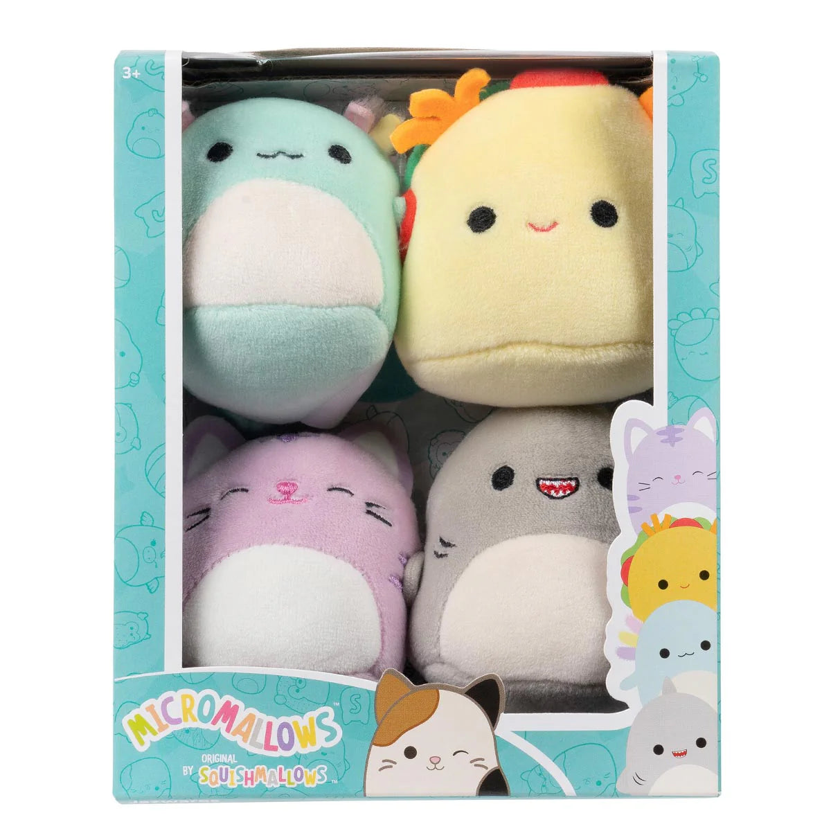 Squishmallows Micromallows 4-Pack - Gordon Shark, Tex Taco, Tabitha Cat, Irina Axolotl