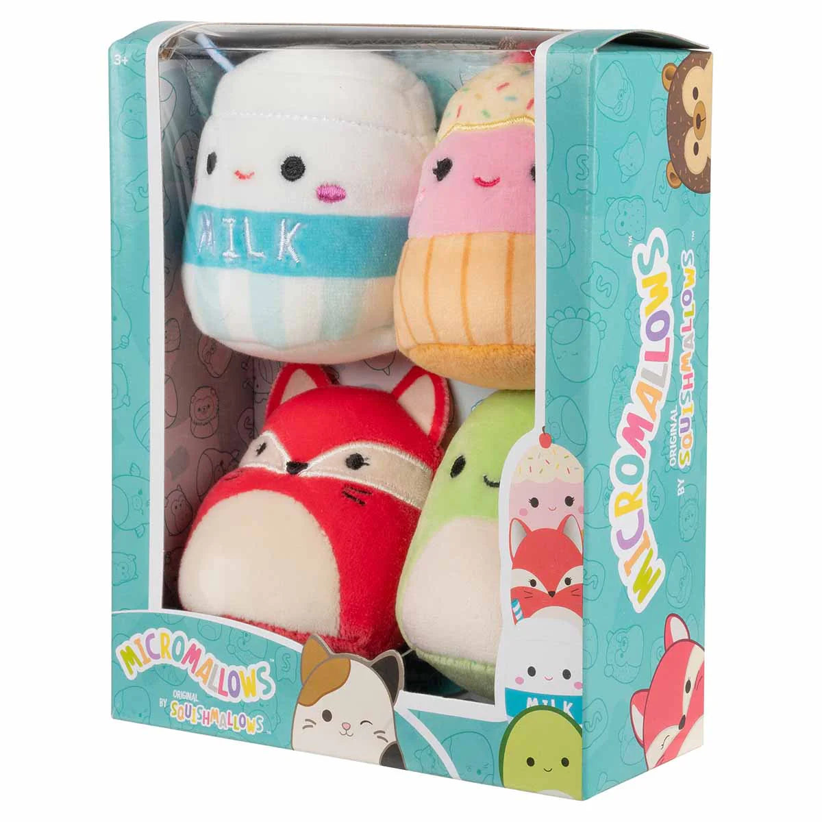 Squishmallows Micromallows 4-Pack - Fifi Fox, Henry Turtle, Melly Milk Carton, Clara Cupcake
