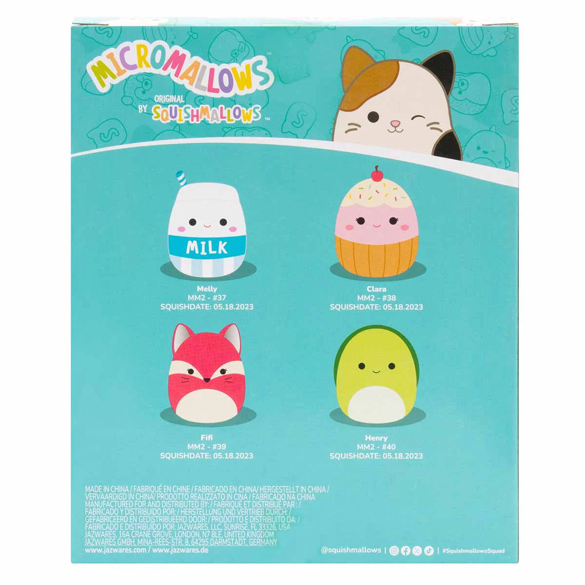 Squishmallows Micromallows 4-Pack - Fifi Fox, Henry Turtle, Melly Milk Carton, Clara Cupcake
