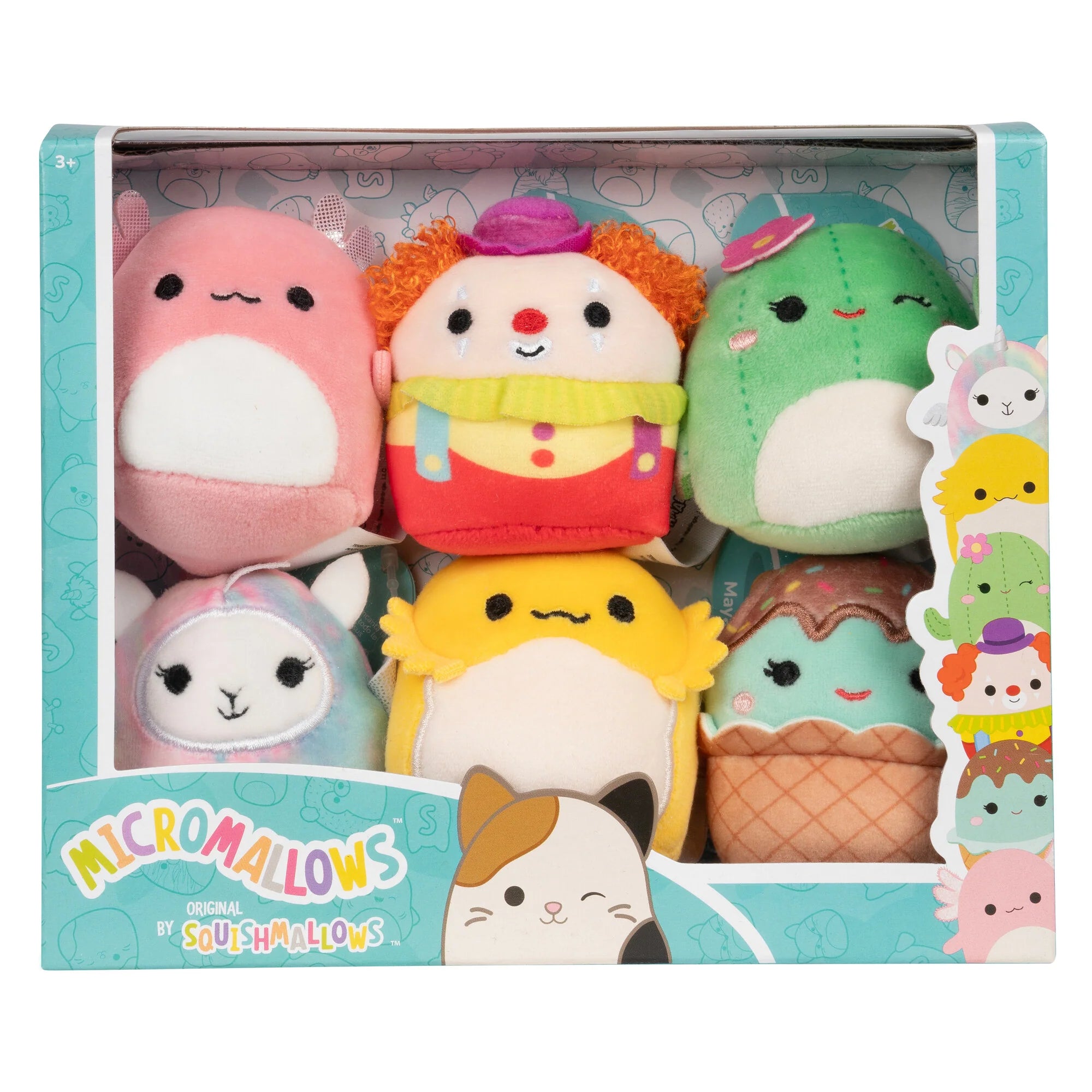Squishmallows Micromallows 6-Pack – Archie Axolotl, Bimbi Clown, Lucy-May Llamapegacorn, Maritza Cactus, Maya Sundae, Rodry Bearded Dragon