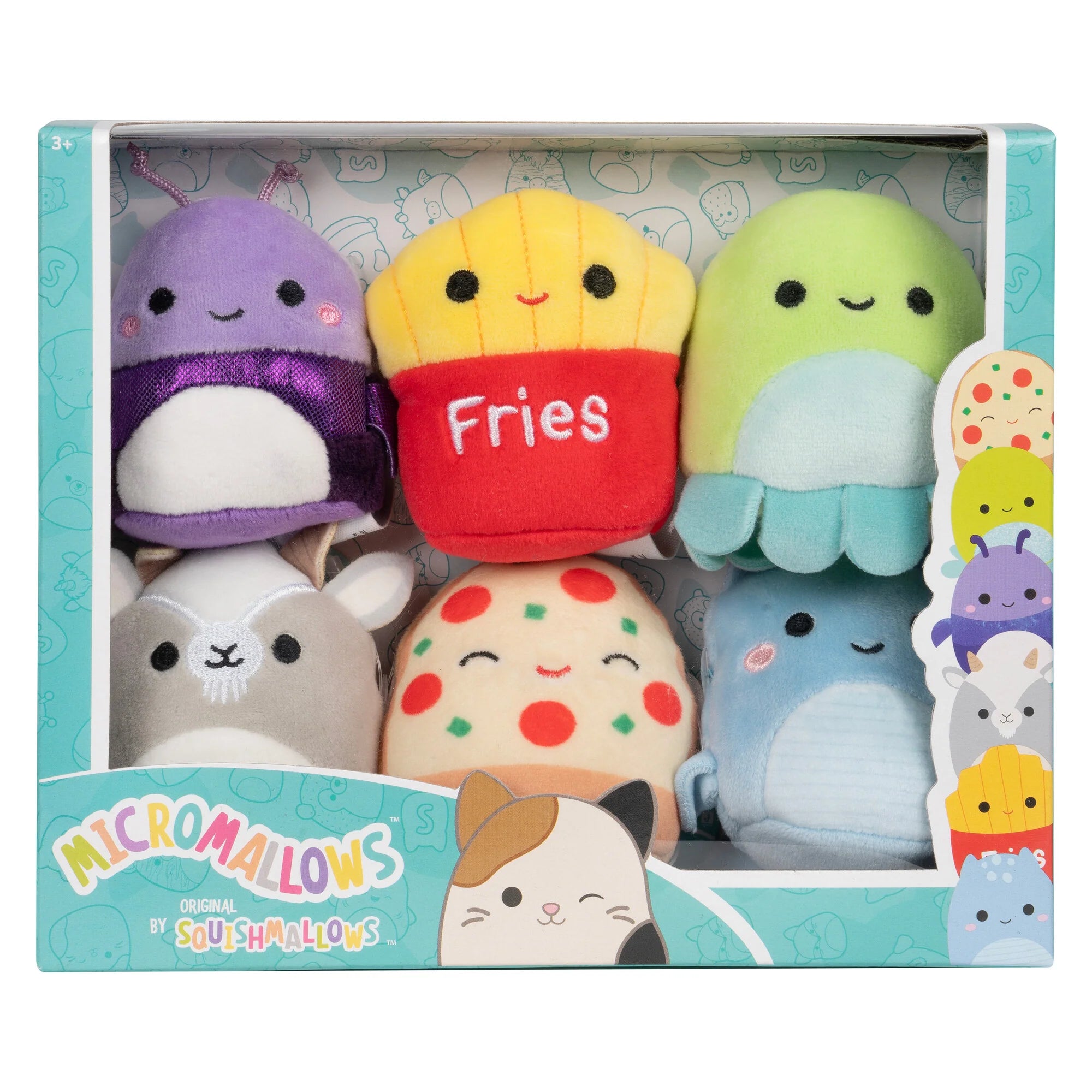 Squishmallows Micromallows 6-Pack – Axel Beetle, Lune Loch Ness Monster, Floyd French Fries, Orphie Octopus, Pep Pizza, Walker Goat