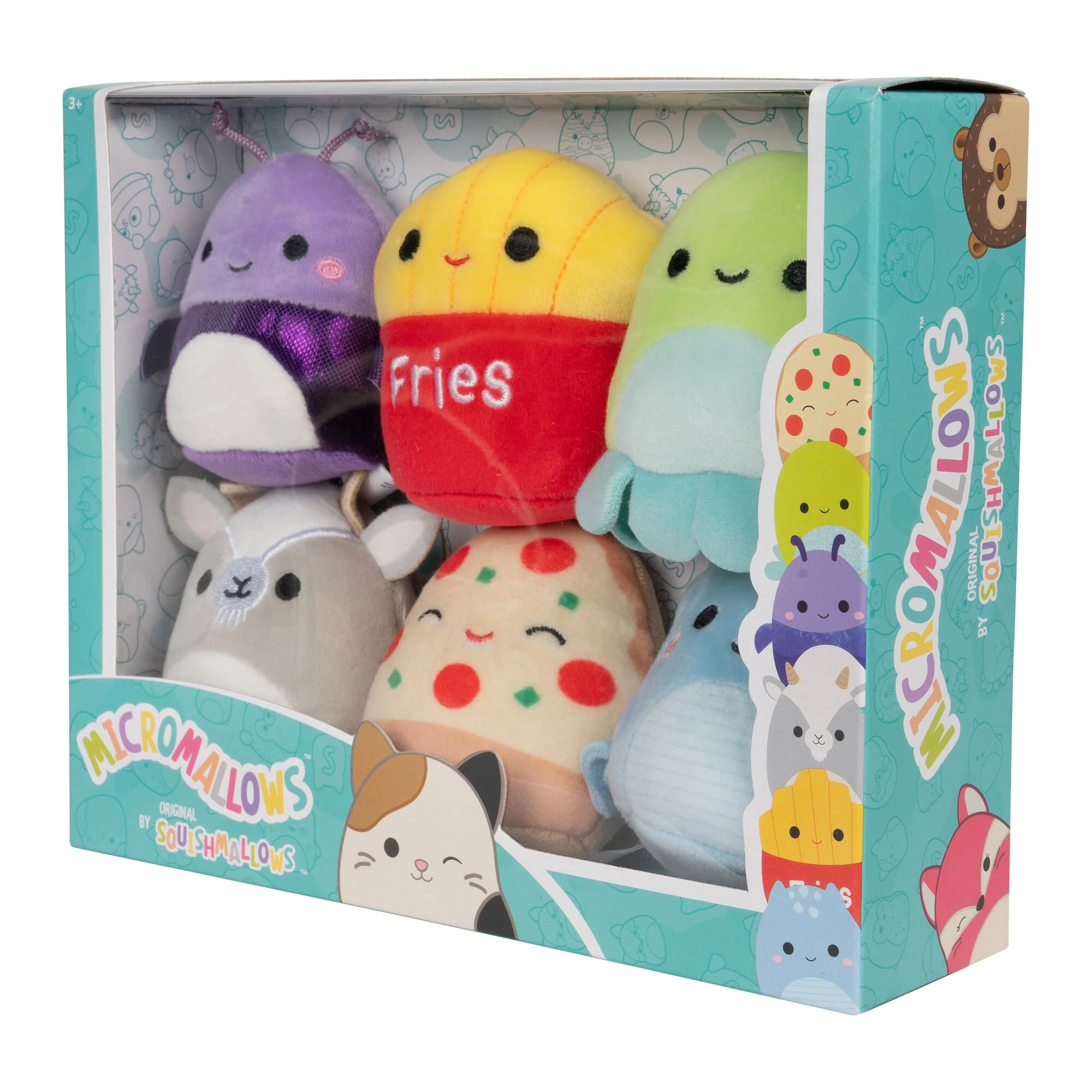 Squishmallows Micromallows 6-Pack – Axel Beetle, Lune Loch Ness Monster, Floyd French Fries, Orphie Octopus, Pep Pizza, Walker Goat