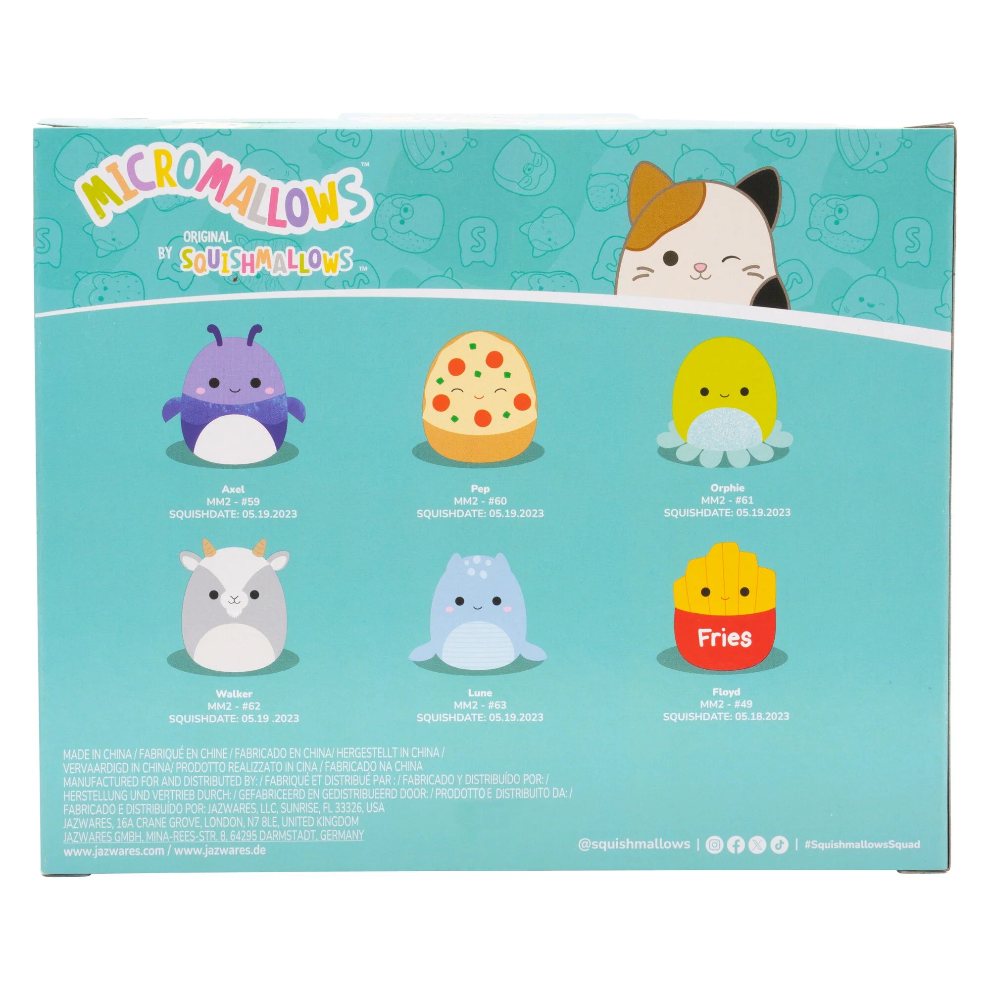 Squishmallows Micromallows 6-Pack – Axel Beetle, Lune Loch Ness Monster, Floyd French Fries, Orphie Octopus, Pep Pizza, Walker Goat
