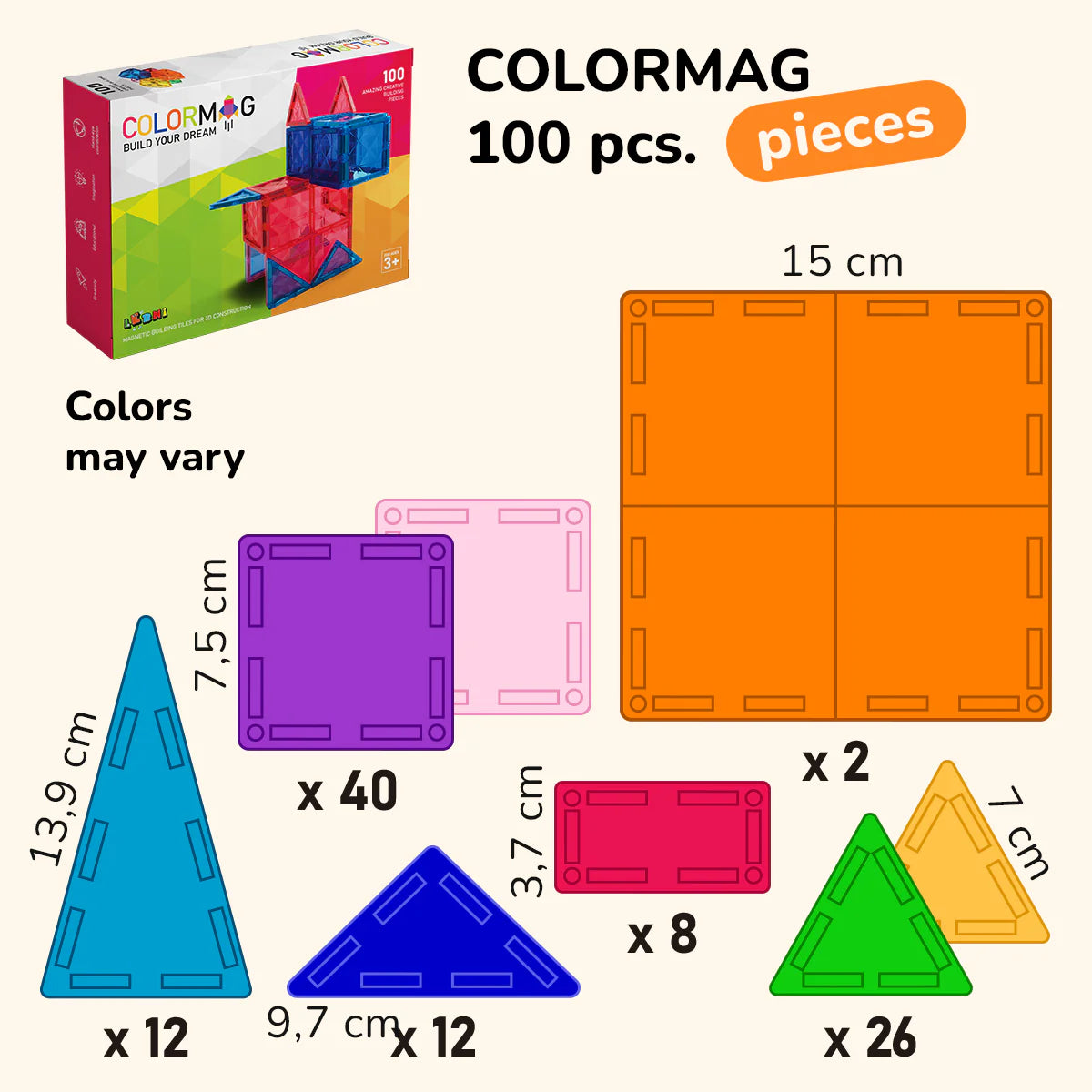 Magnetic Building Set COLORMAG magnetic building set 100 pcs