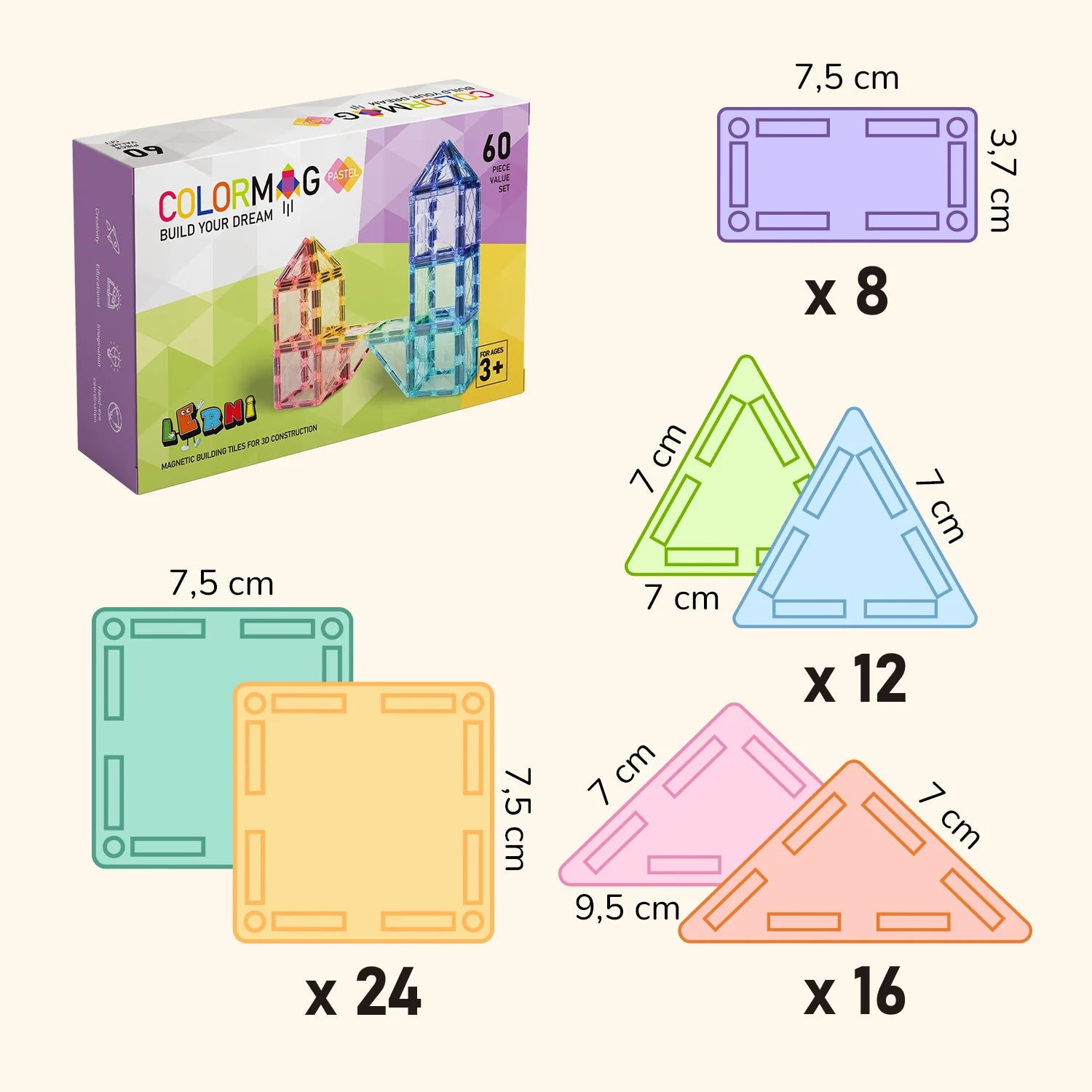Jeu de construction magnétique COLORMAG 60 – Pastel