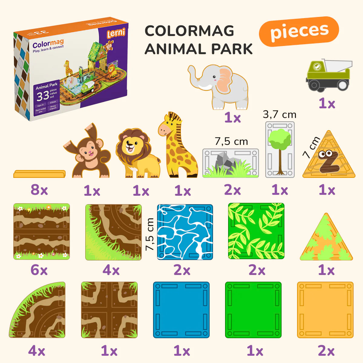 Jeu de construction magnétique Colormag Parc animalier