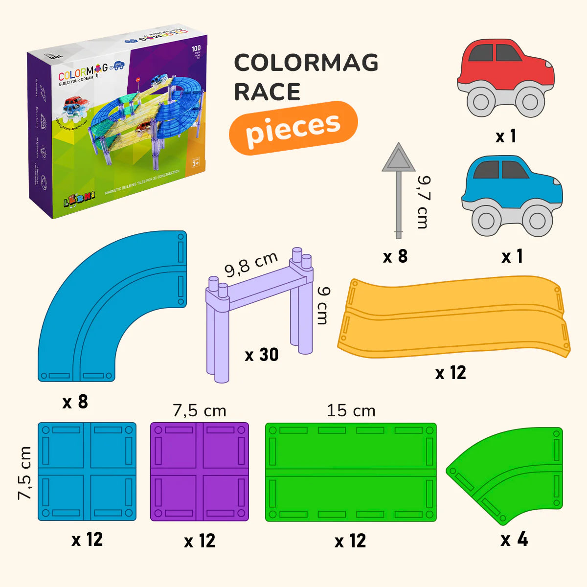 Jeu de construction magnétique COLORMAG Race